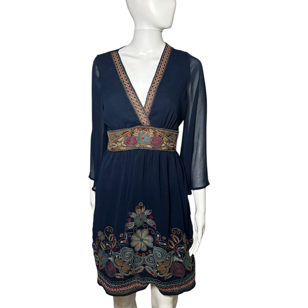 Flying Tomato Navy Dress with Floral Embroidery M